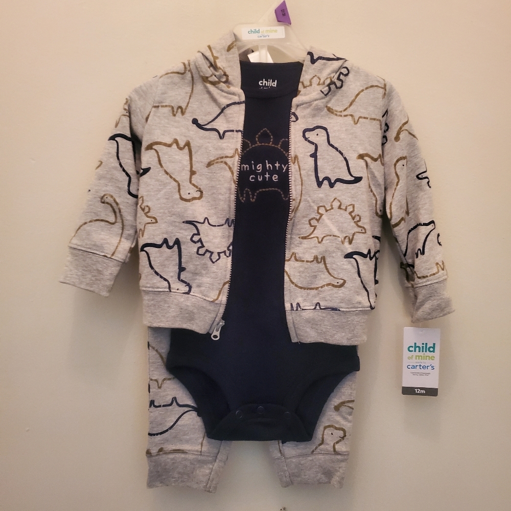 Dinosaur Print Zip Up Hoodie 3 Piece Set